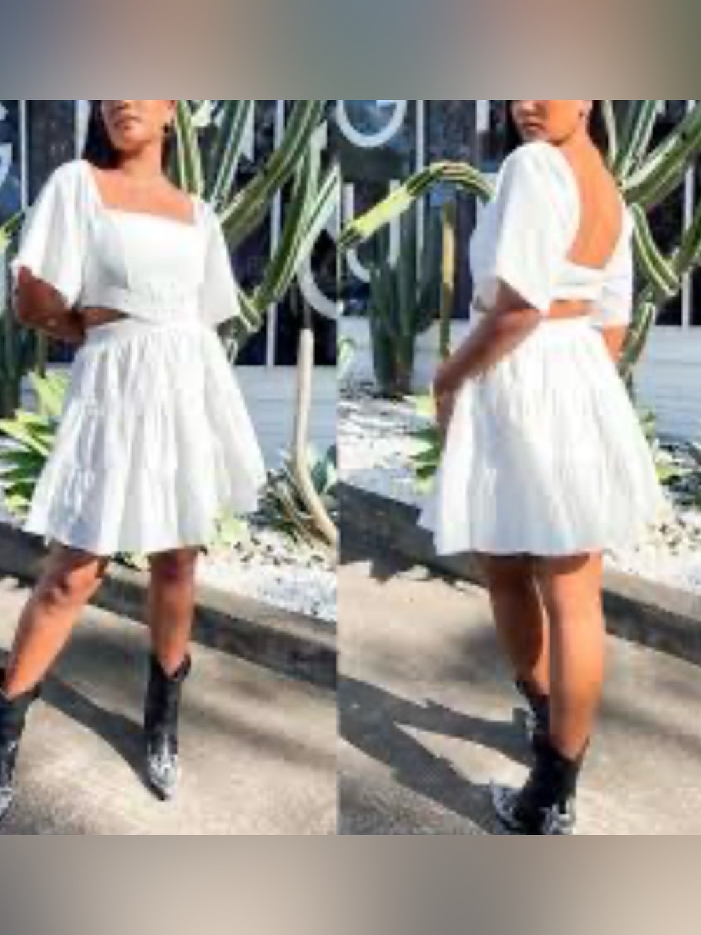 Shy Velvet Tiered Crossover Cutout Puff Sleeve Mini Dress Size S White (g17)